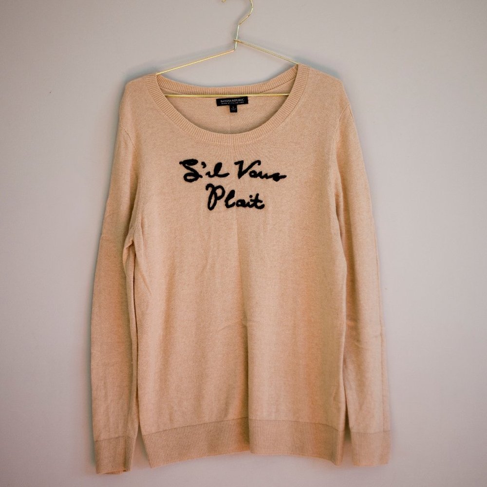 Banana Republic woman large sweater neutral Italian yarn wool French Par…